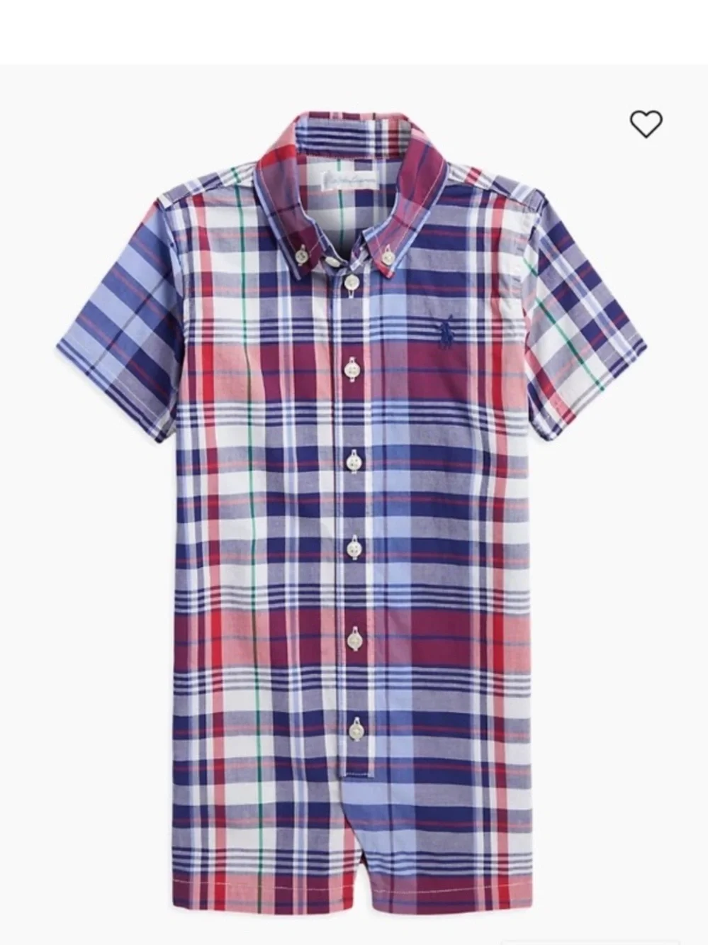 Ralph Lauren Cotton Poplin Plaid Button Romper